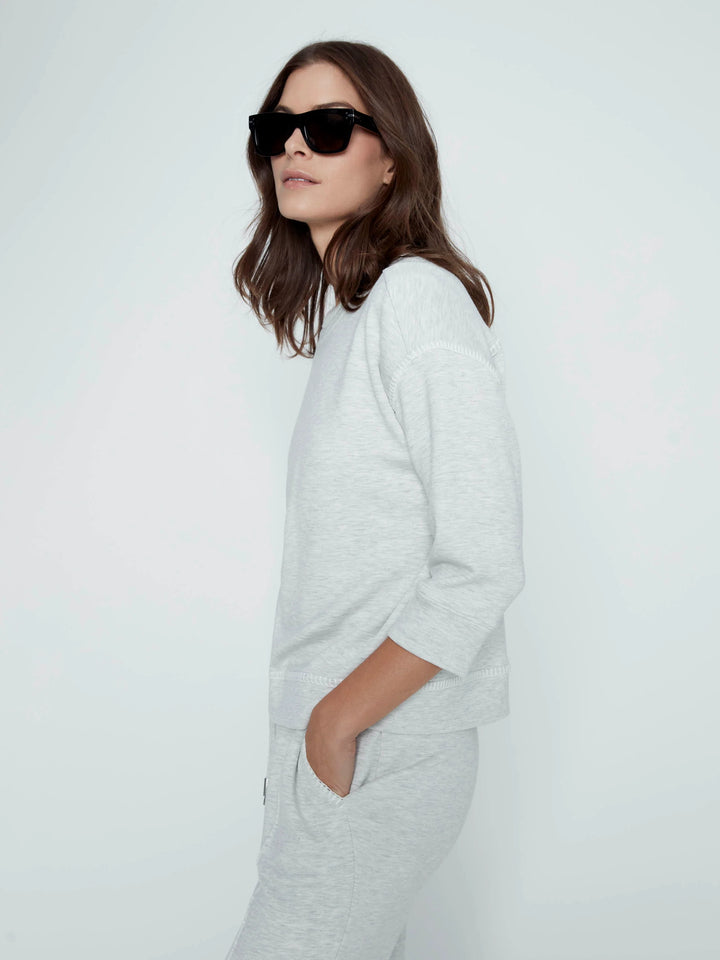 Soft Scuba 3/4 Sleeve Top With Blanket Stitch