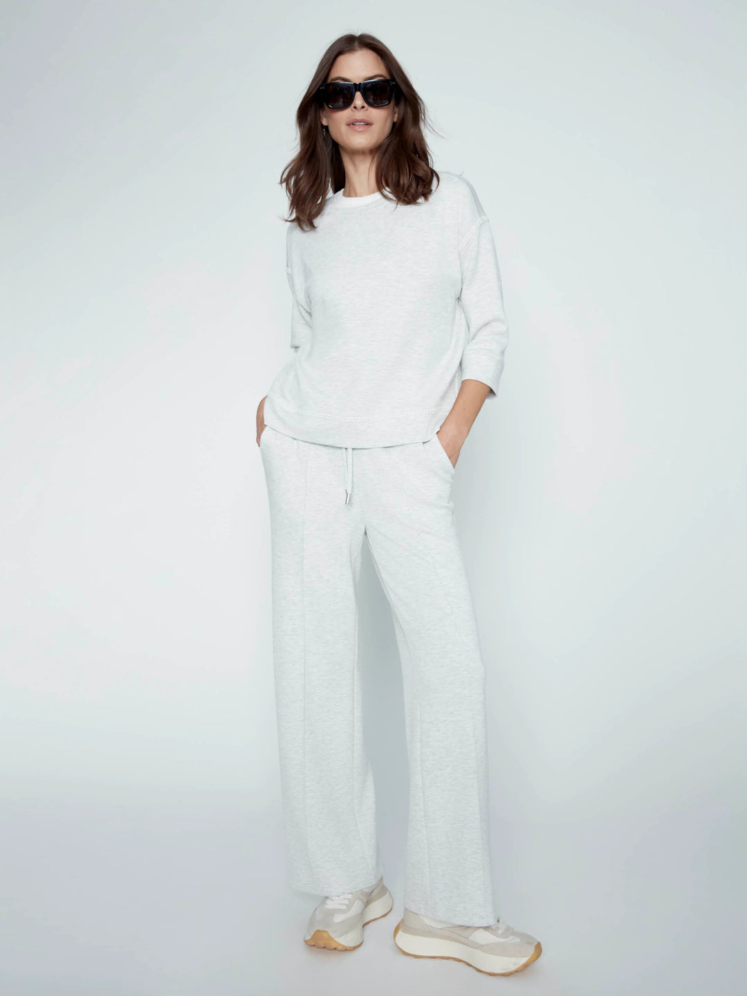 Soft Scuba 3/4 Sleeve Top With Blanket Stitch