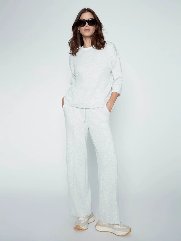 Soft Scuba 3/4 Sleeve Top With Blanket Stitch