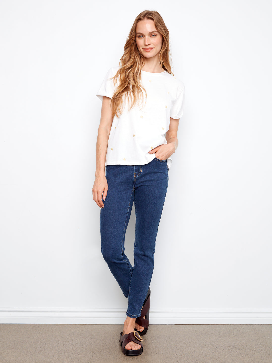 Embroidered Hearts Cotton Jersey T-Shirt