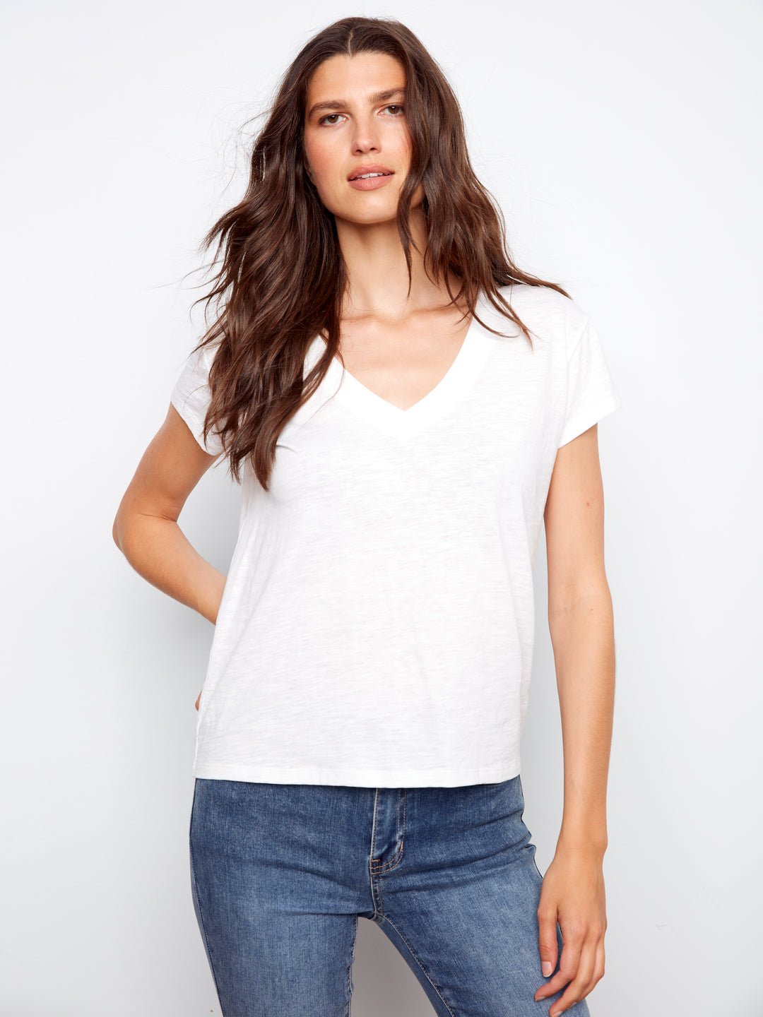 Organic Cotton Drop Shoulder V-Neck T-Shirt