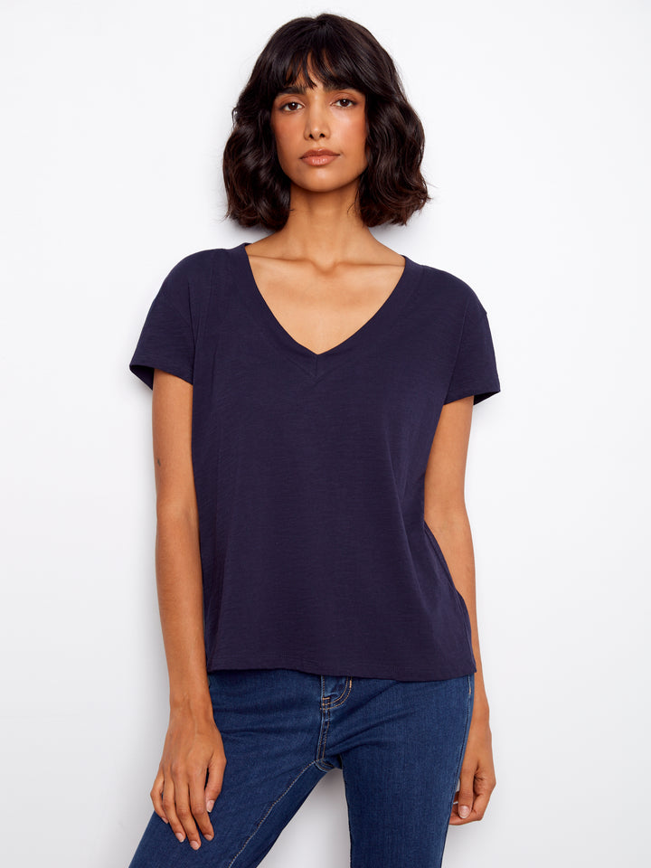 Organic Cotton Drop Shoulder V-Neck T-Shirt