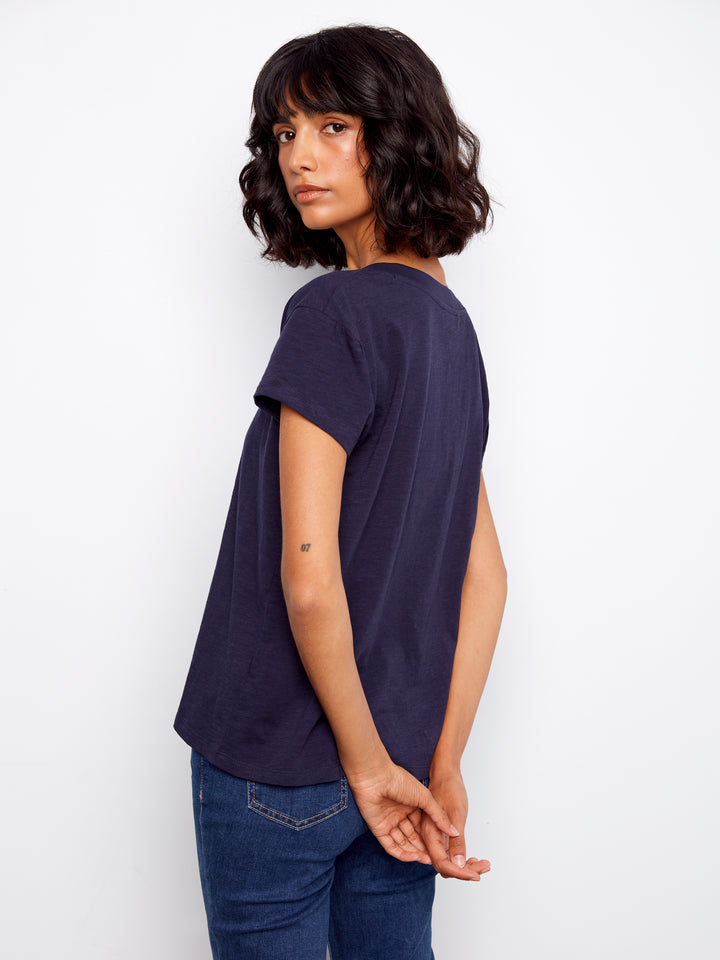 Organic Cotton Drop Shoulder V-Neck T-Shirt