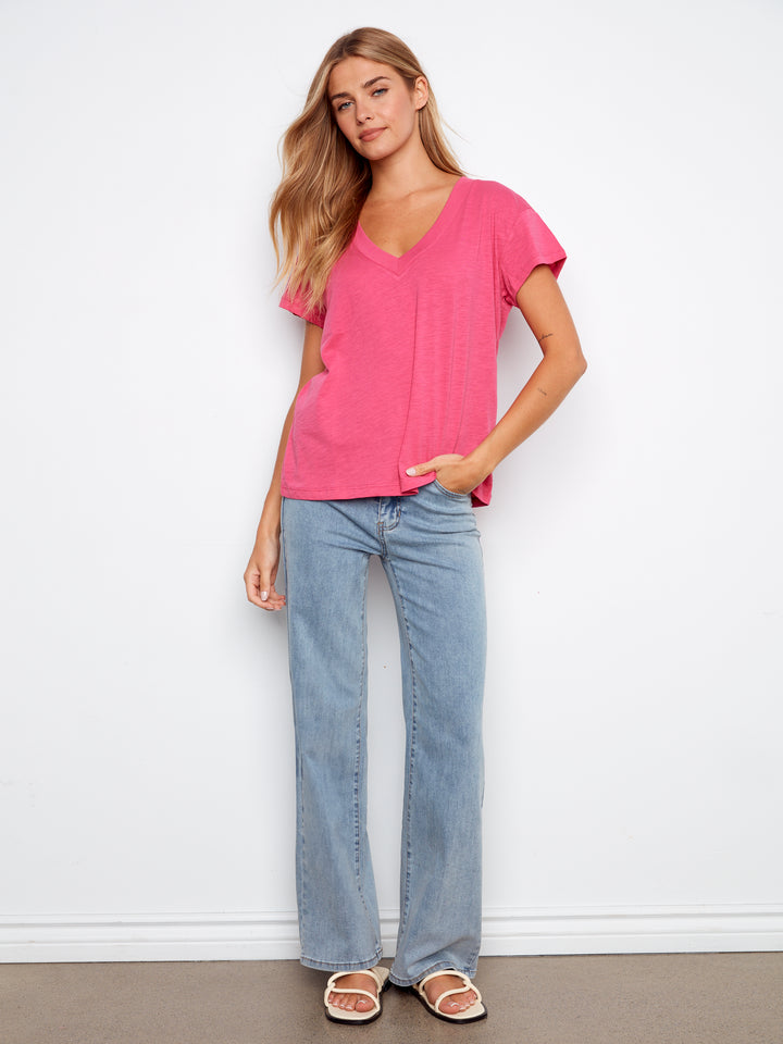 Organic Cotton Drop Shoulder V-Neck T-Shirt