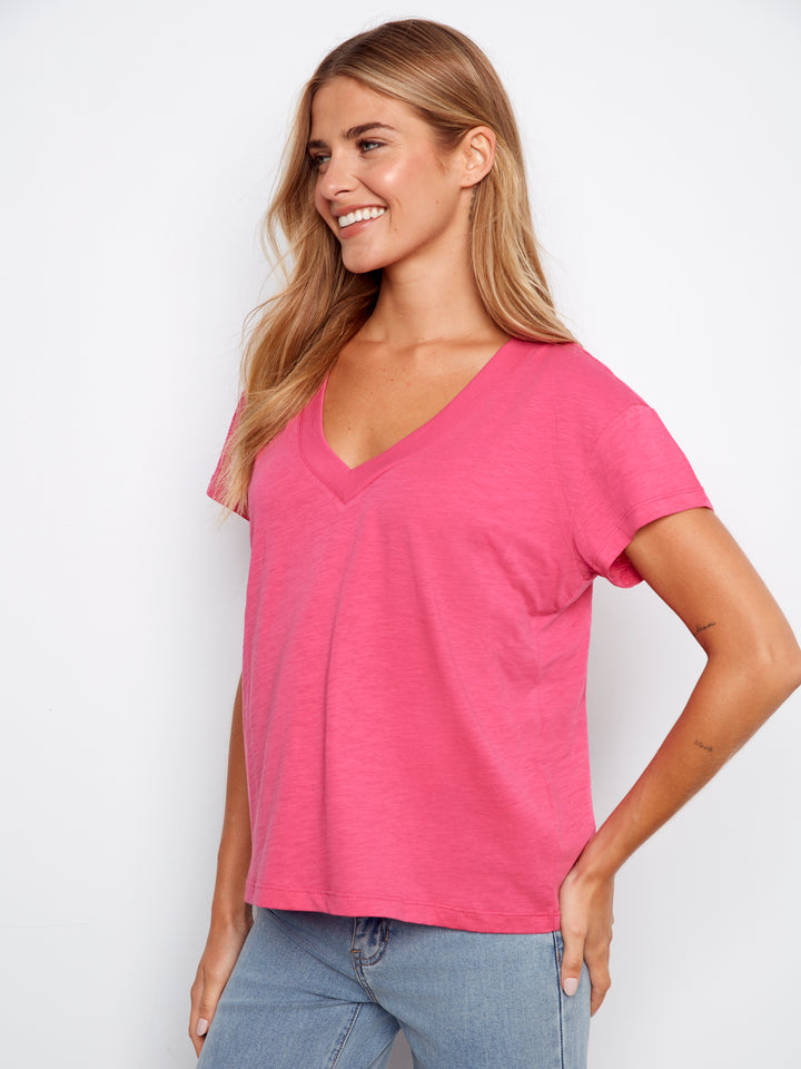 Organic Cotton Drop Shoulder V-Neck T-Shirt