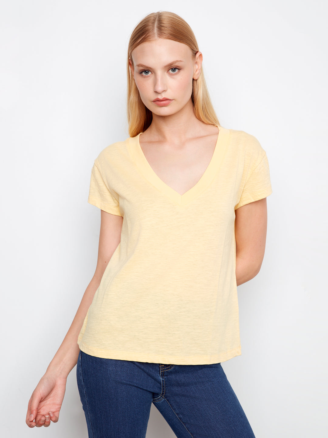 Organic Cotton Drop Shoulder V-Neck T-Shirt