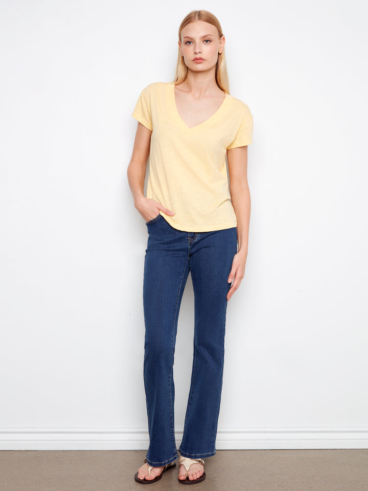 Organic Cotton Drop Shoulder V-Neck T-Shirt