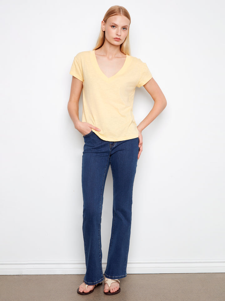 Organic Cotton Drop Shoulder V-Neck T-Shirt
