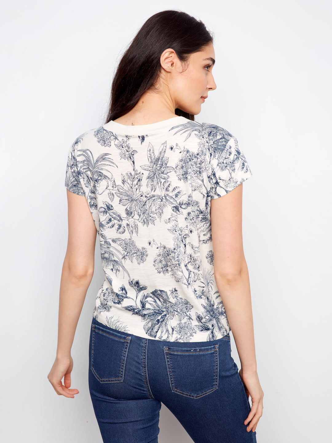 Printed Organic Cotton Drop Shoulder V-Neck T-Shirt