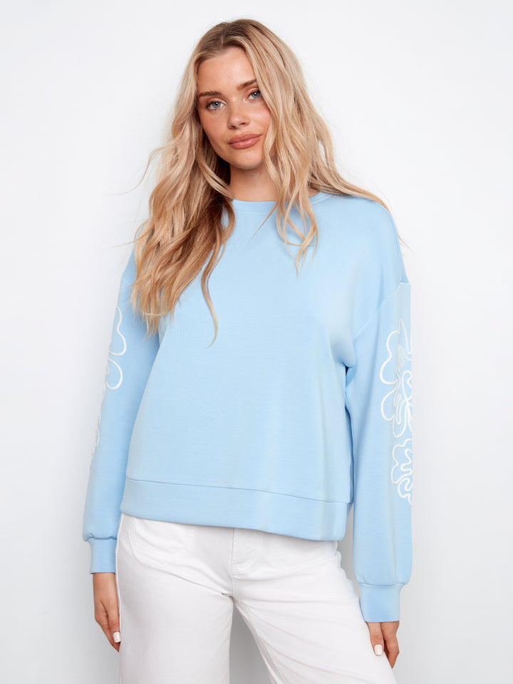 Long Sleeve Scuba Top With Soutache Detail