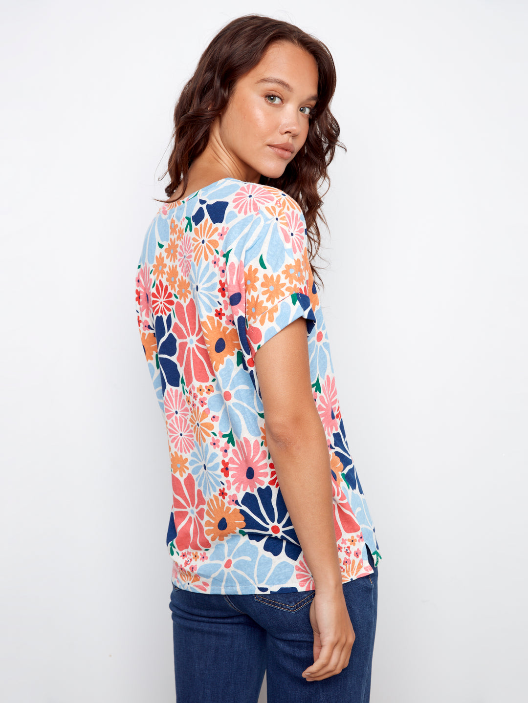 Printed Short Sleeve V-Neck T-Shirt