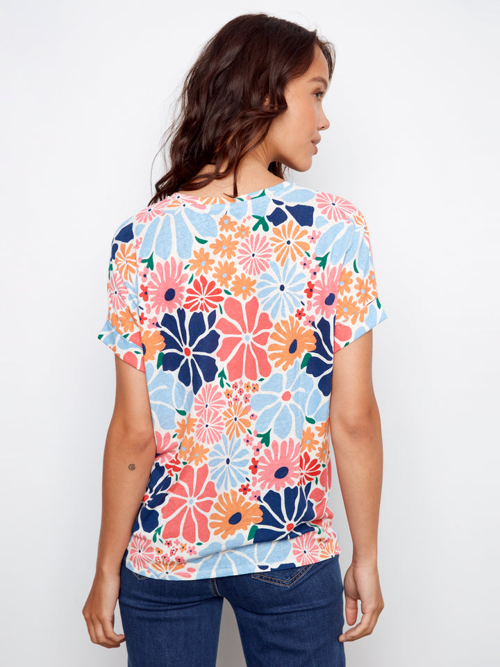 Printed Short Sleeve V-Neck T-Shirt