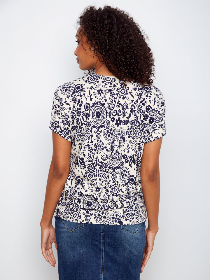Printed Short Sleeve V-Neck T-Shirt