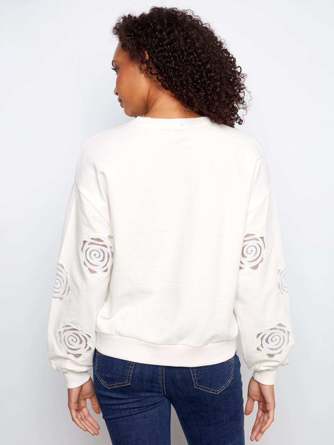 Long Sleeve French Terry Top With Sleeve Embroidery
