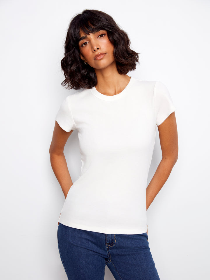 Tencel Ribbed Crew Neck T-Shirt