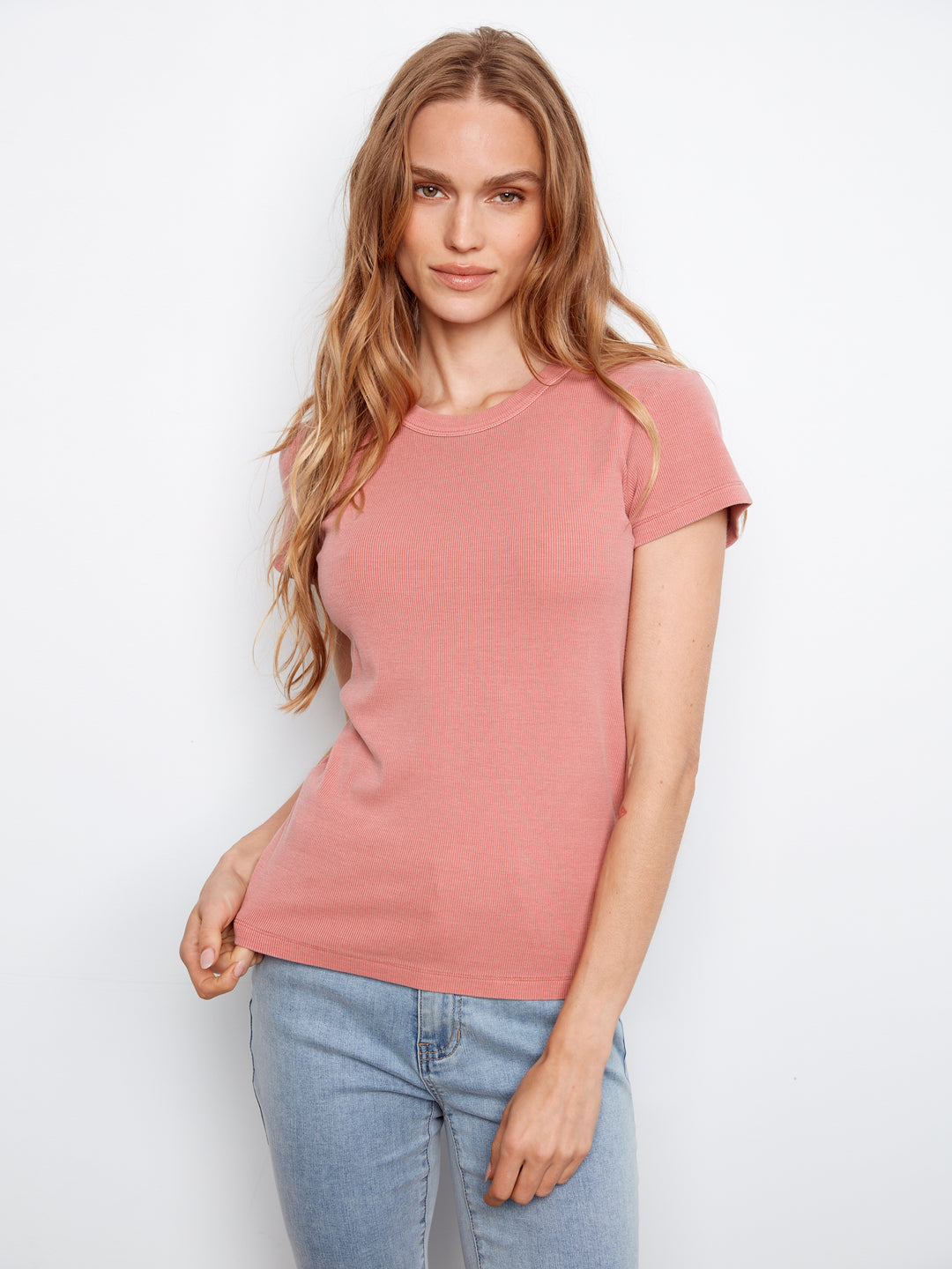 Tencel Ribbed Crew Neck T-Shirt