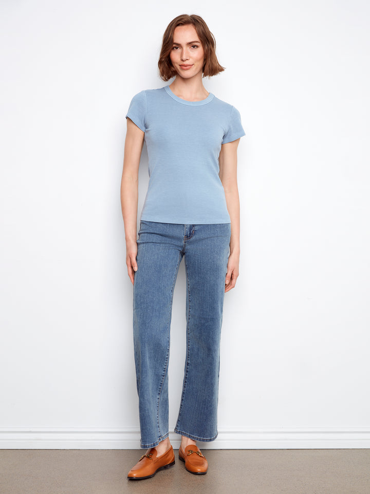 Tencel Ribbed Crew Neck T-Shirt