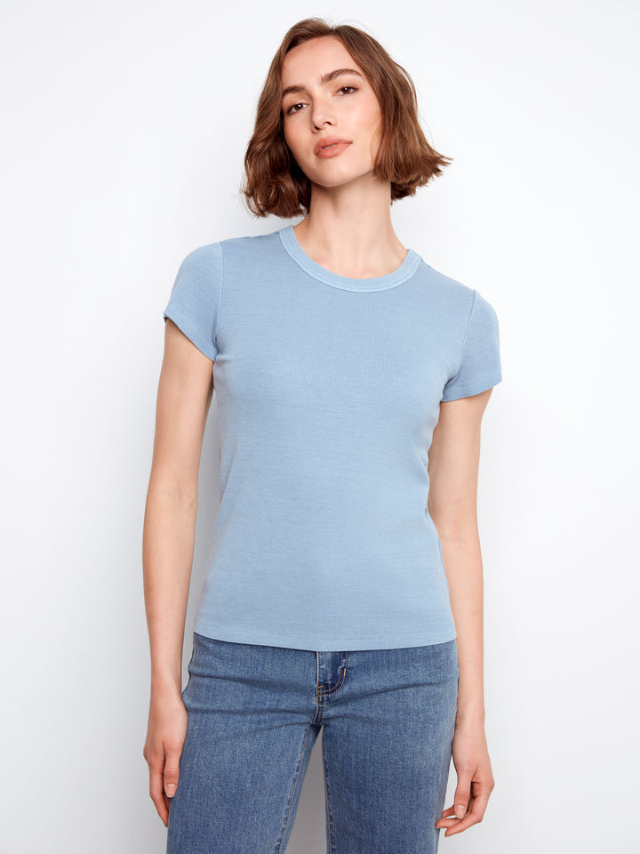 Tencel Ribbed Crew Neck T-Shirt