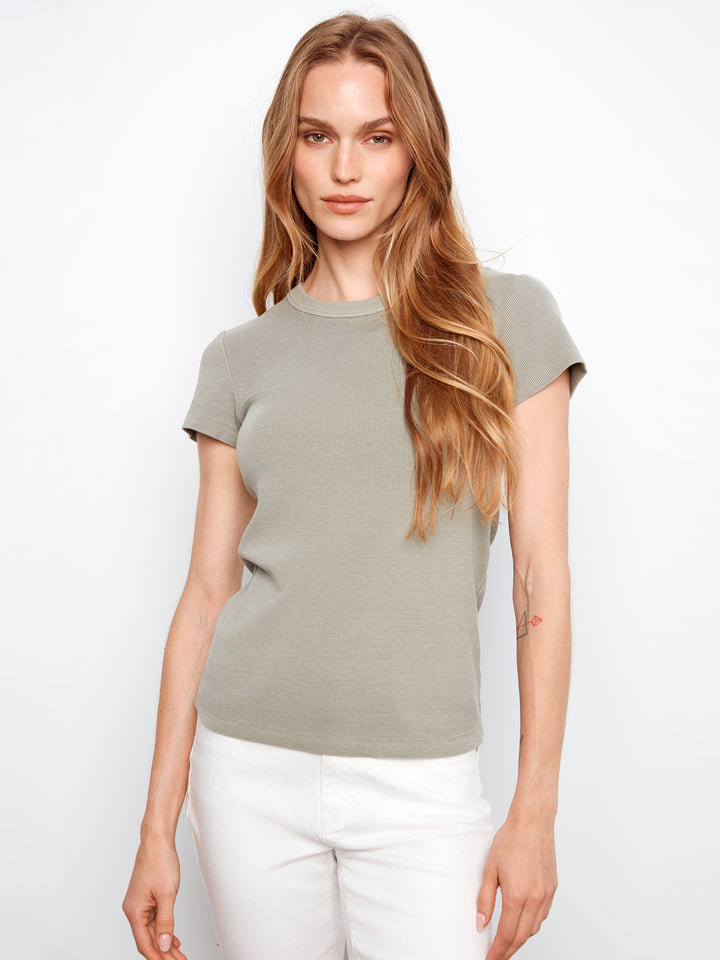 Tencel Ribbed Crew Neck T-Shirt