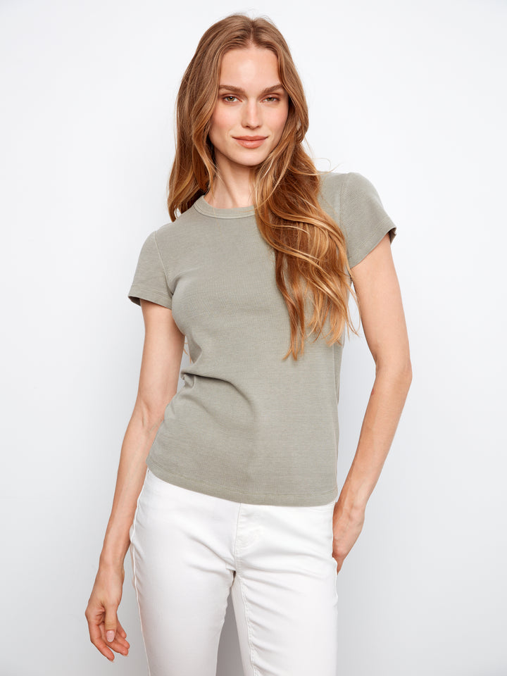 Tencel Ribbed Crew Neck T-Shirt