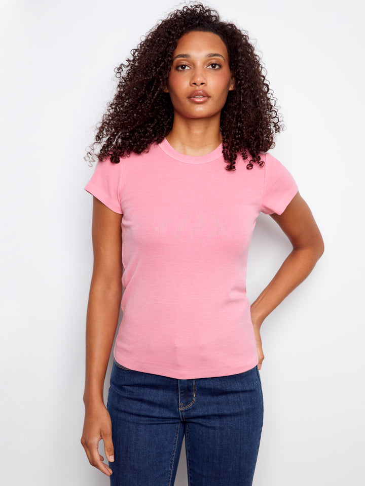 Tencel Ribbed Crew Neck T-Shirt
