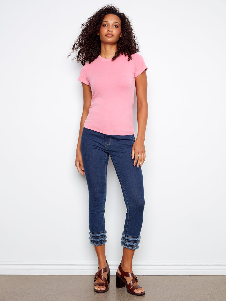 Tencel Ribbed Crew Neck T-Shirt