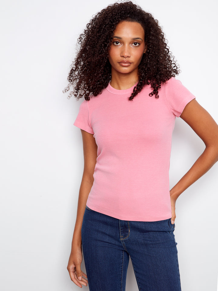 Tencel Ribbed Crew Neck T-Shirt