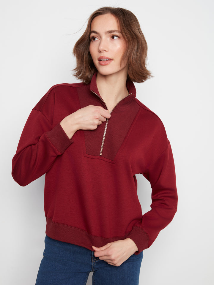 Long Sleeve Half-Zip High Collar Sweatshirt