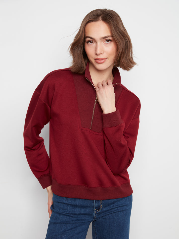 Long Sleeve Half-Zip High Collar Sweatshirt