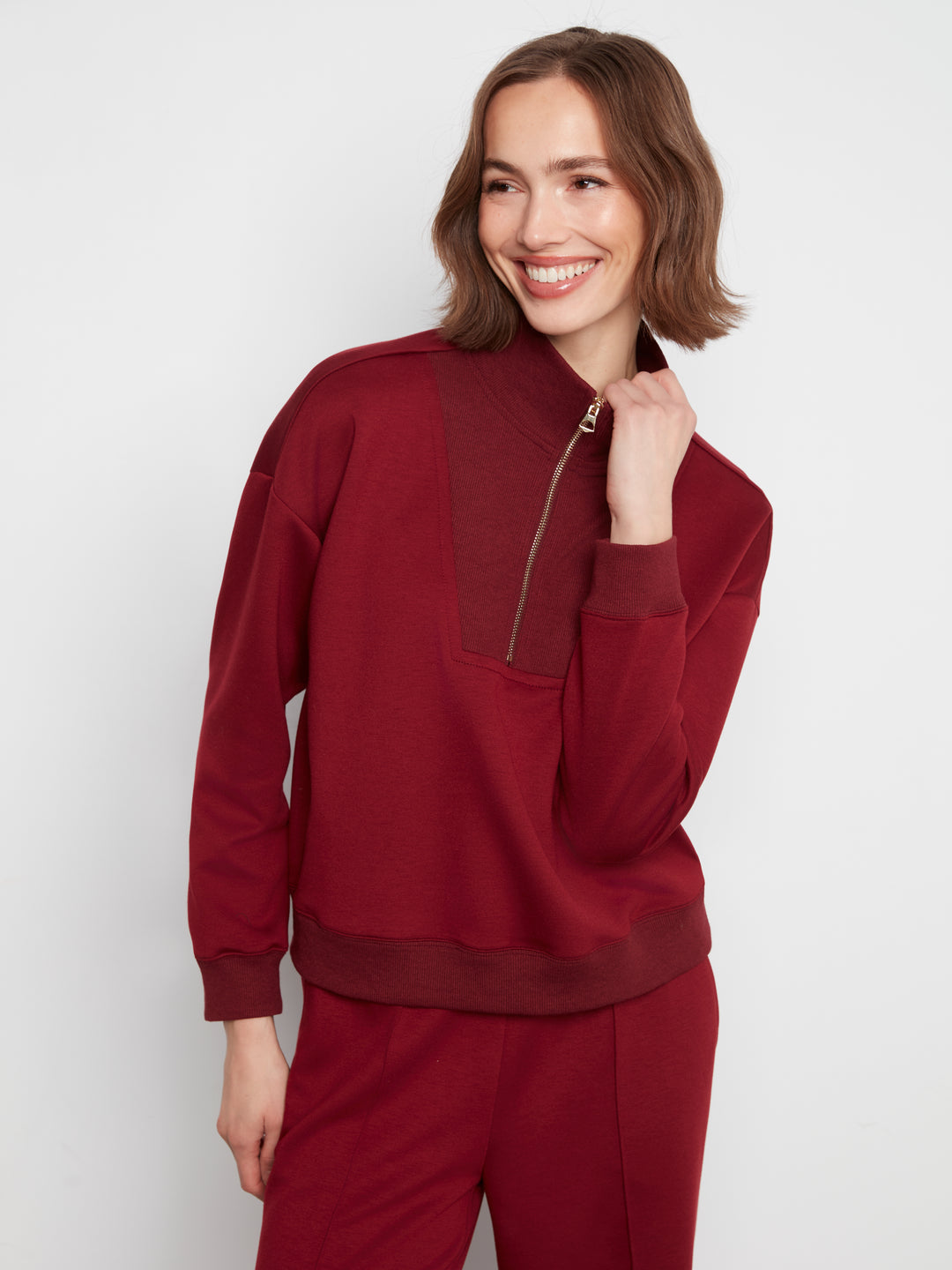 Long Sleeve Half-Zip High Collar Sweatshirt
