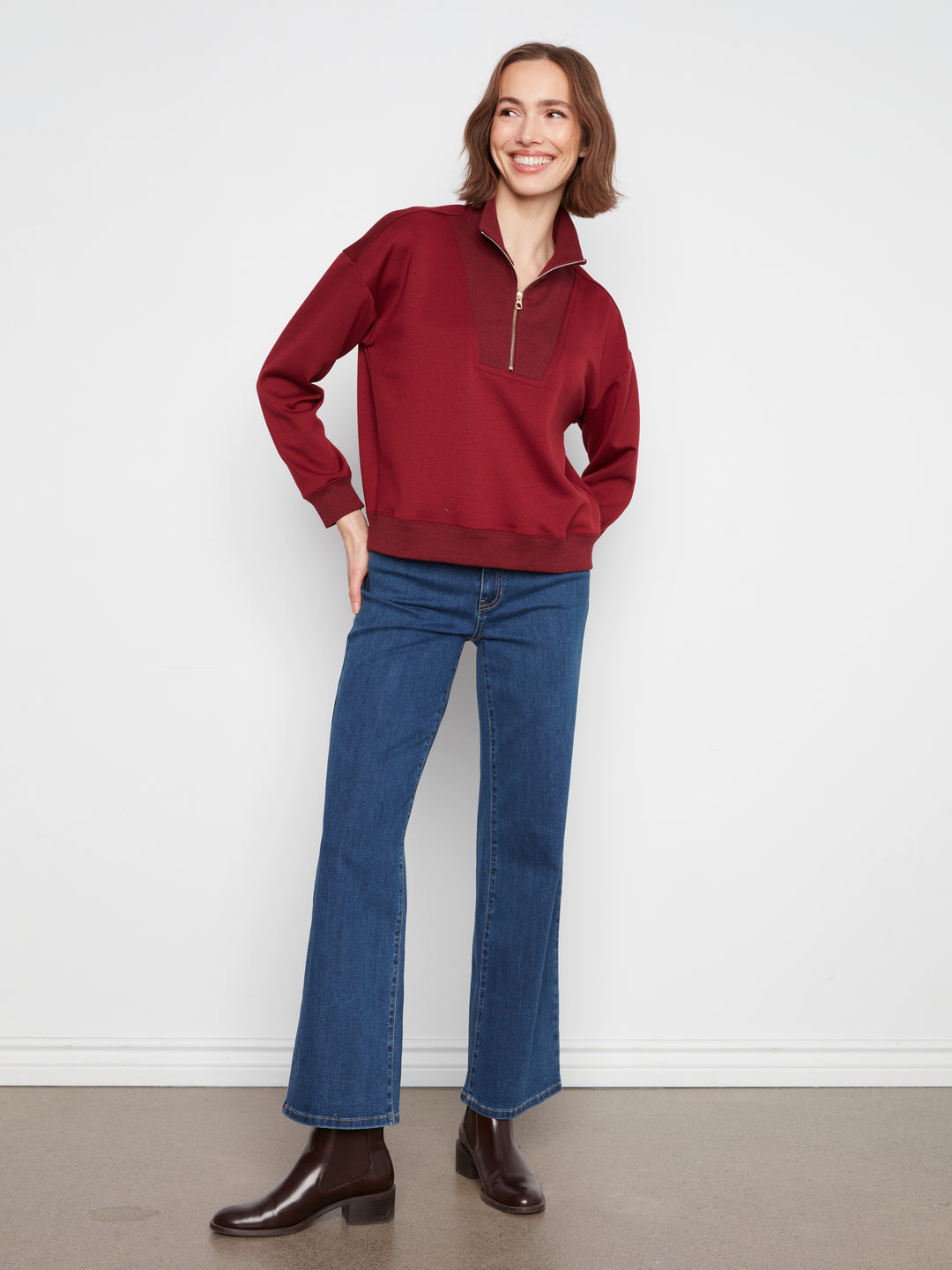 Long Sleeve Half-Zip High Collar Sweatshirt