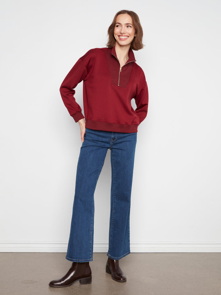 Long Sleeve Half-Zip High Collar Sweatshirt