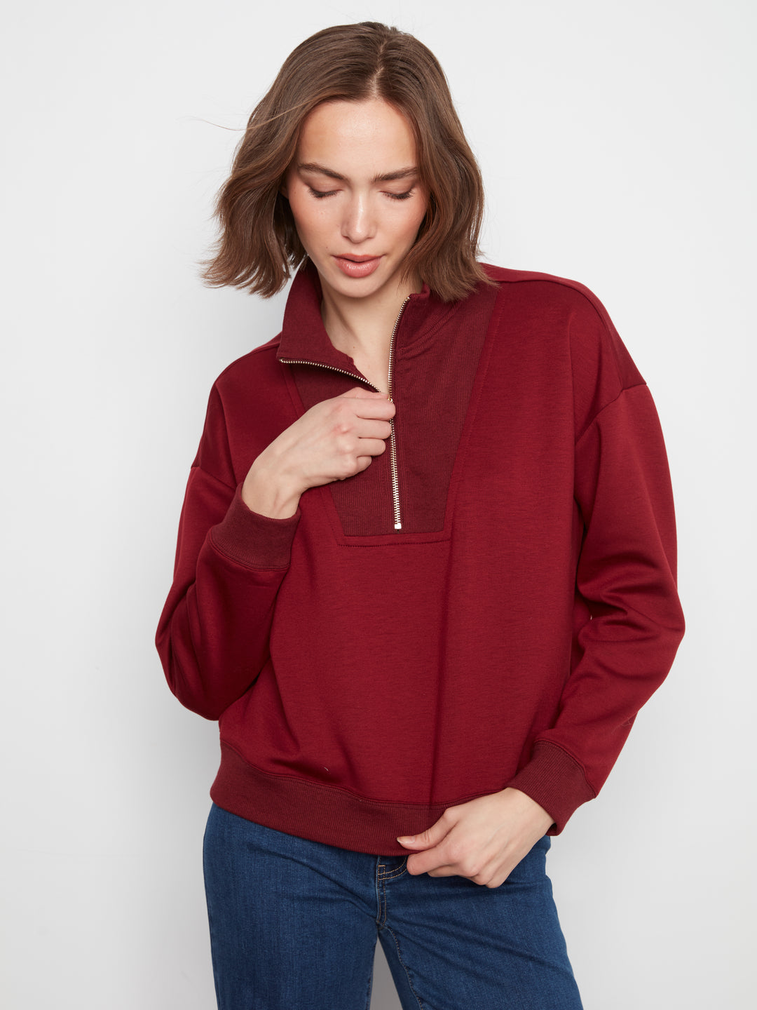 Long Sleeve Half-Zip High Collar Sweatshirt