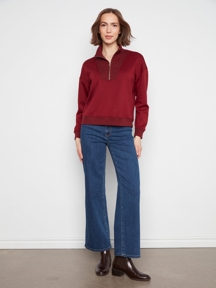Long Sleeve Half-Zip High Collar Sweatshirt