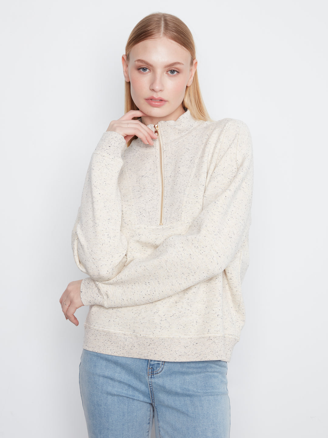 Long Sleeve Half-Zip High Collar Sweatshirt
