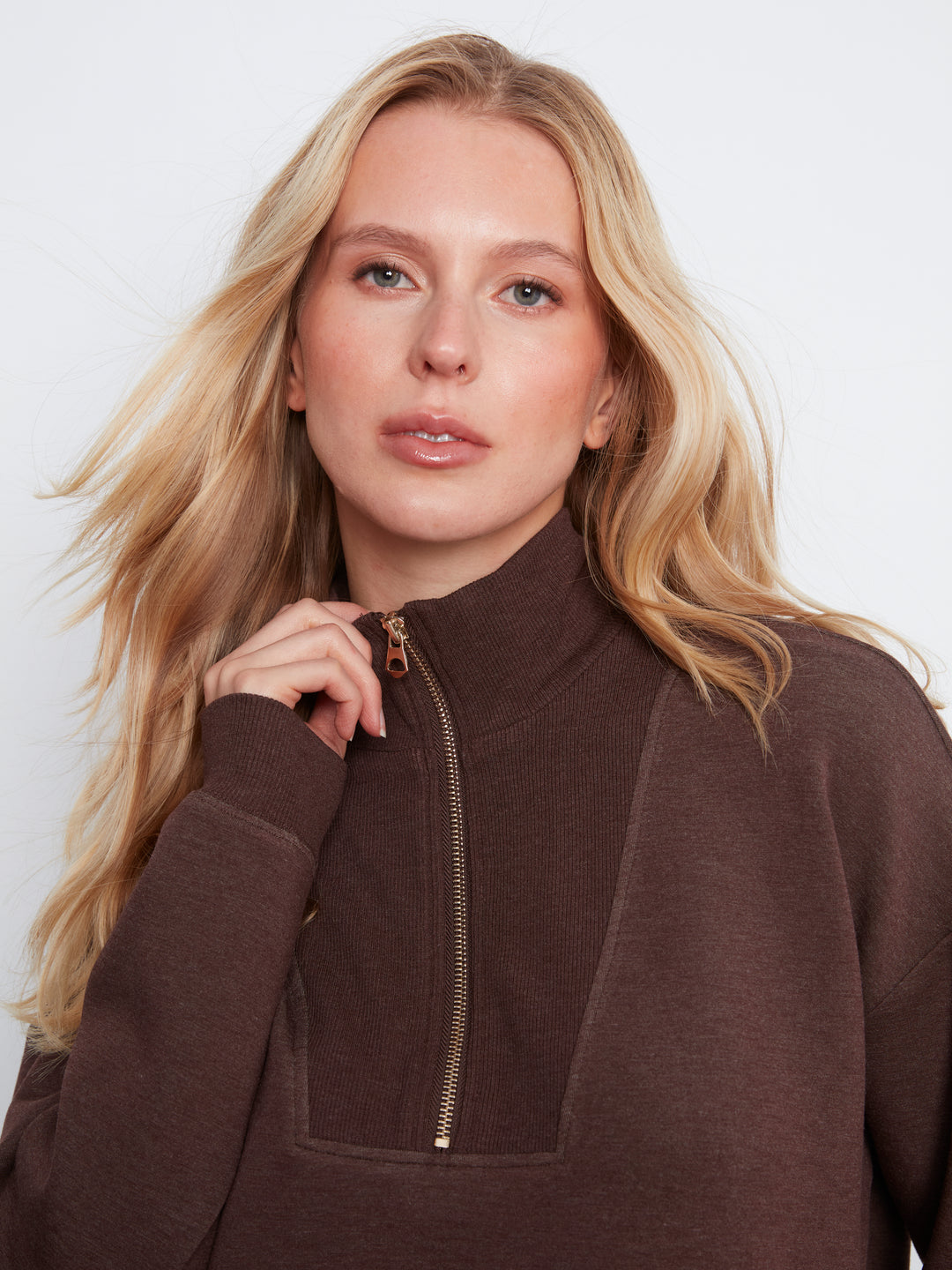 Long Sleeve Half-Zip High Collar Sweatshirt