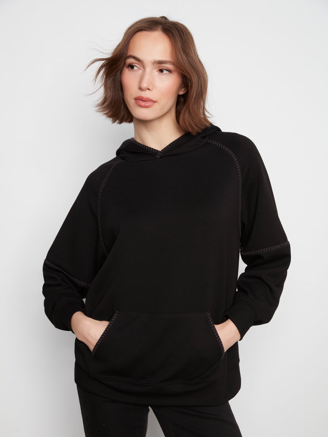 Raglan Sleeve Hoodie with Blanket Stitch