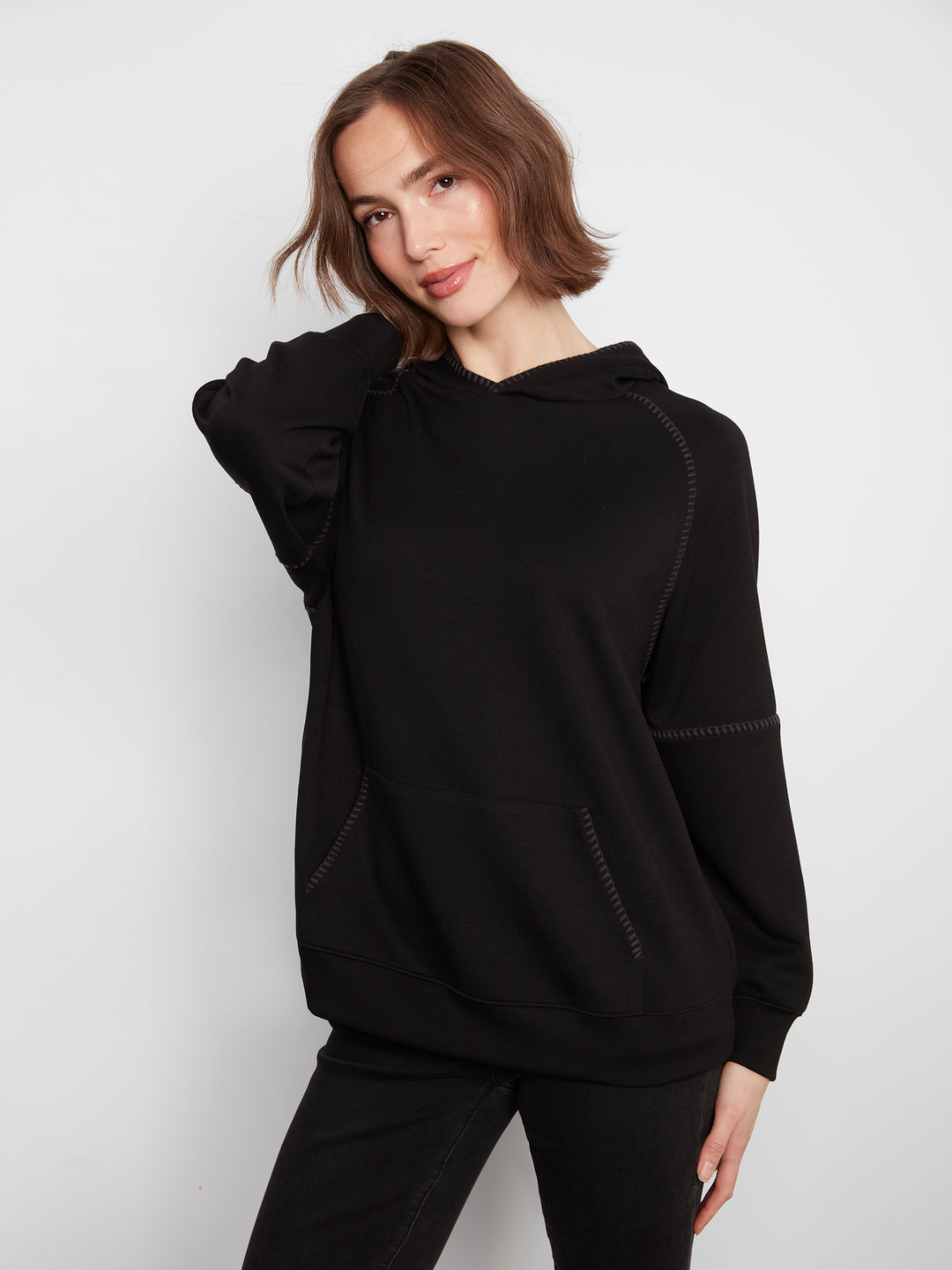 Raglan Sleeve Hoodie with Blanket Stitch