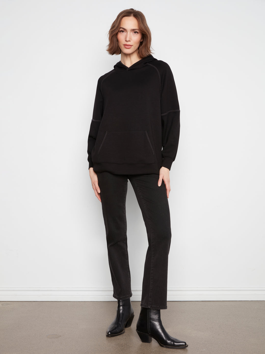Raglan Sleeve Hoodie with Blanket Stitch
