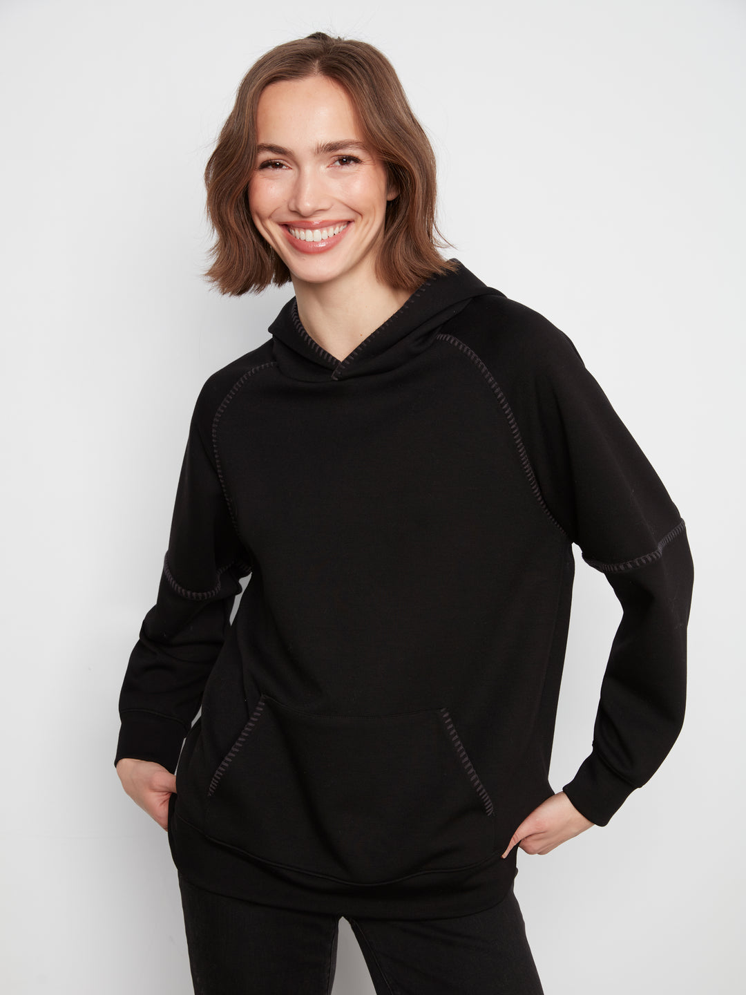 Raglan Sleeve Hoodie with Blanket Stitch