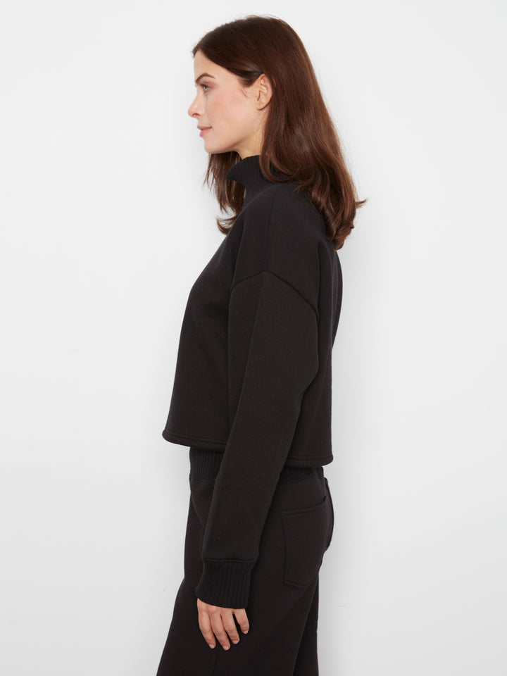 Long Sleeve Drop Shoulder Mock Neck Top With Rib Detail