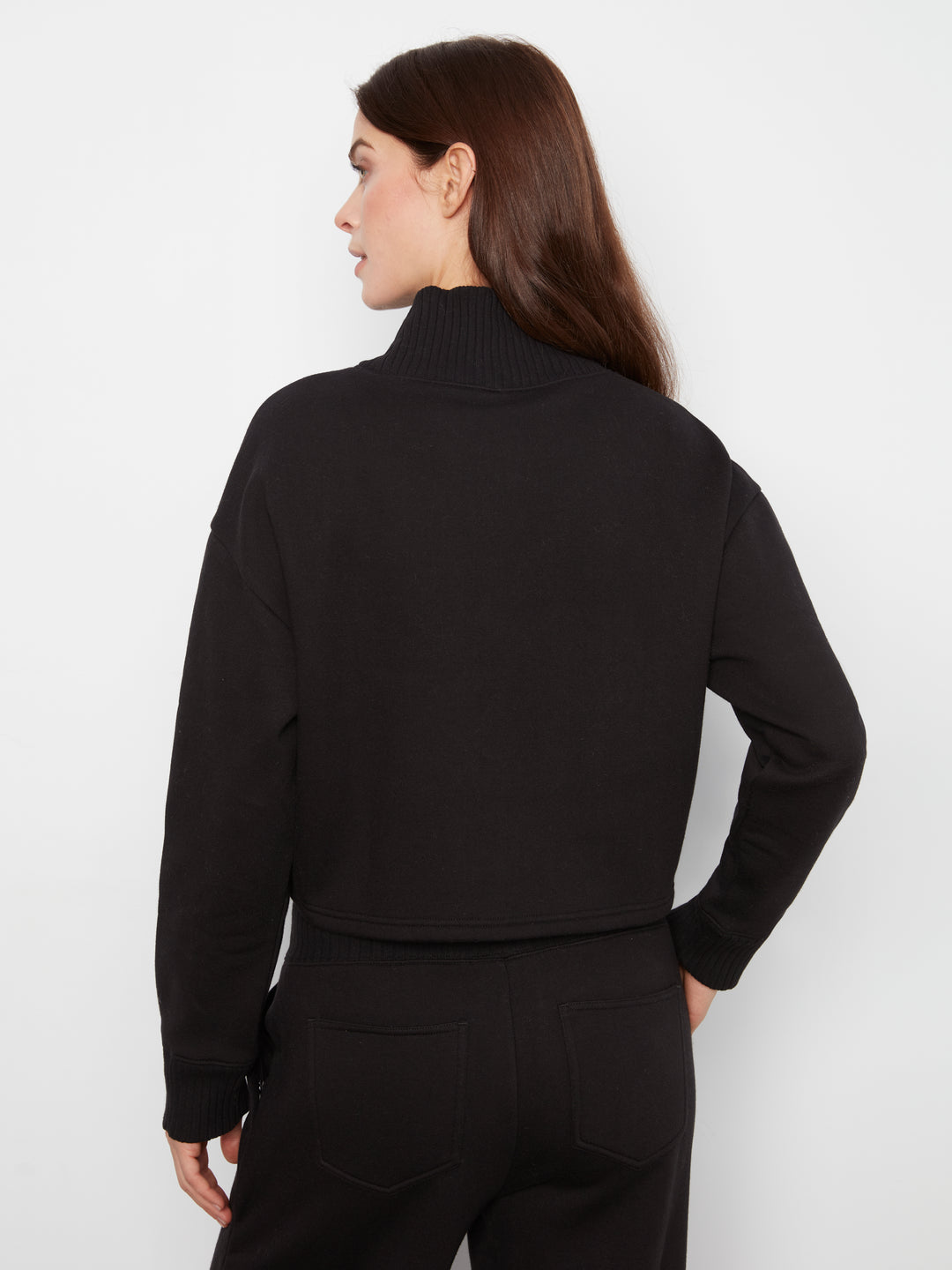 Long Sleeve Drop Shoulder Mock Neck Top With Rib Detail