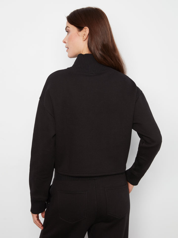 Long Sleeve Drop Shoulder Mock Neck Top With Rib Detail