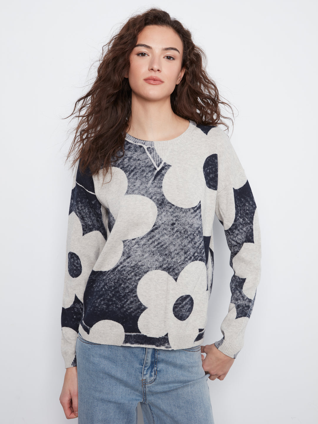 Long Sleeve Crew Neck Printed On Reverse Sweater