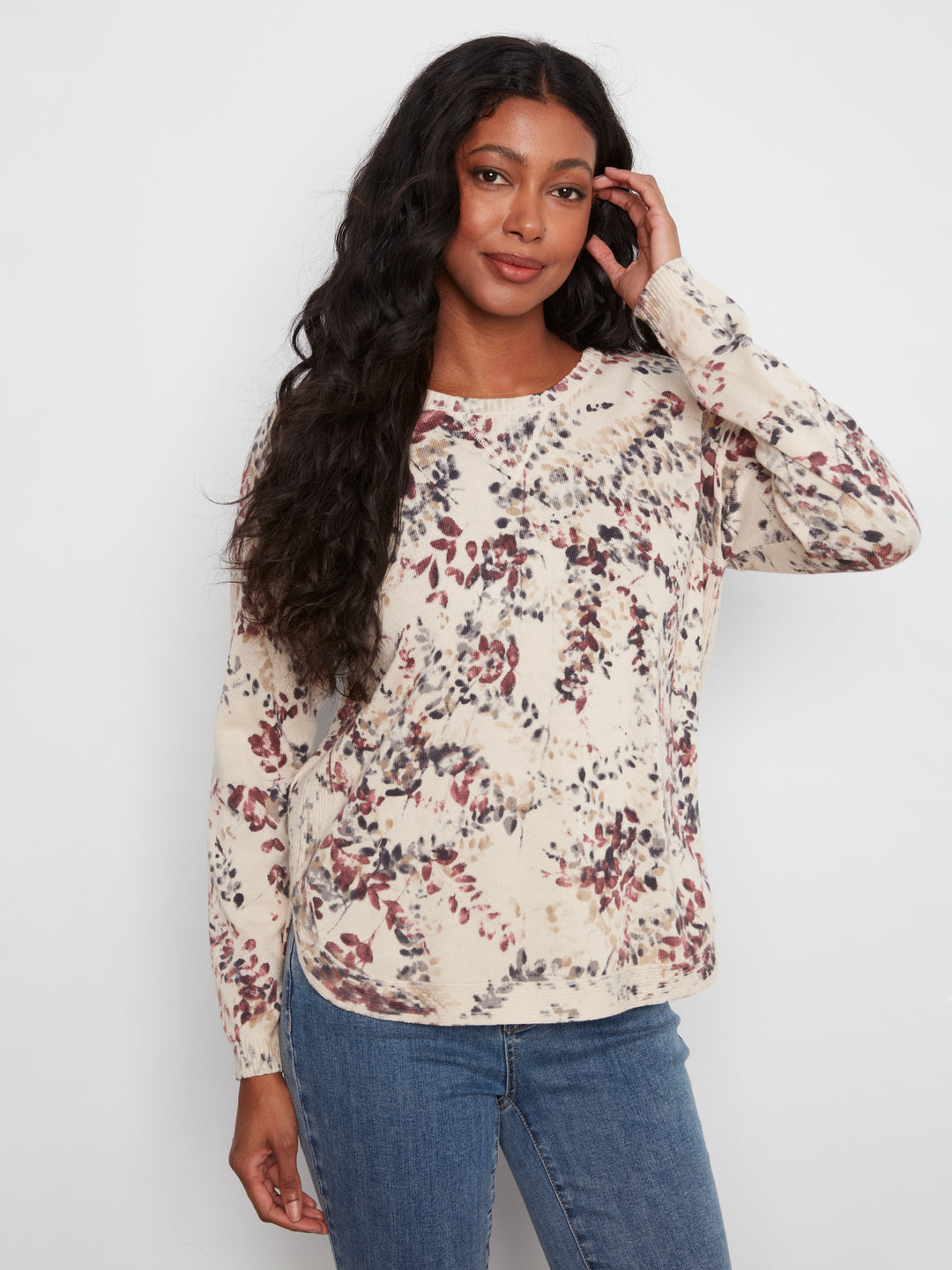 Long Sleeve Crew Neck Printed On Reverse Sweater