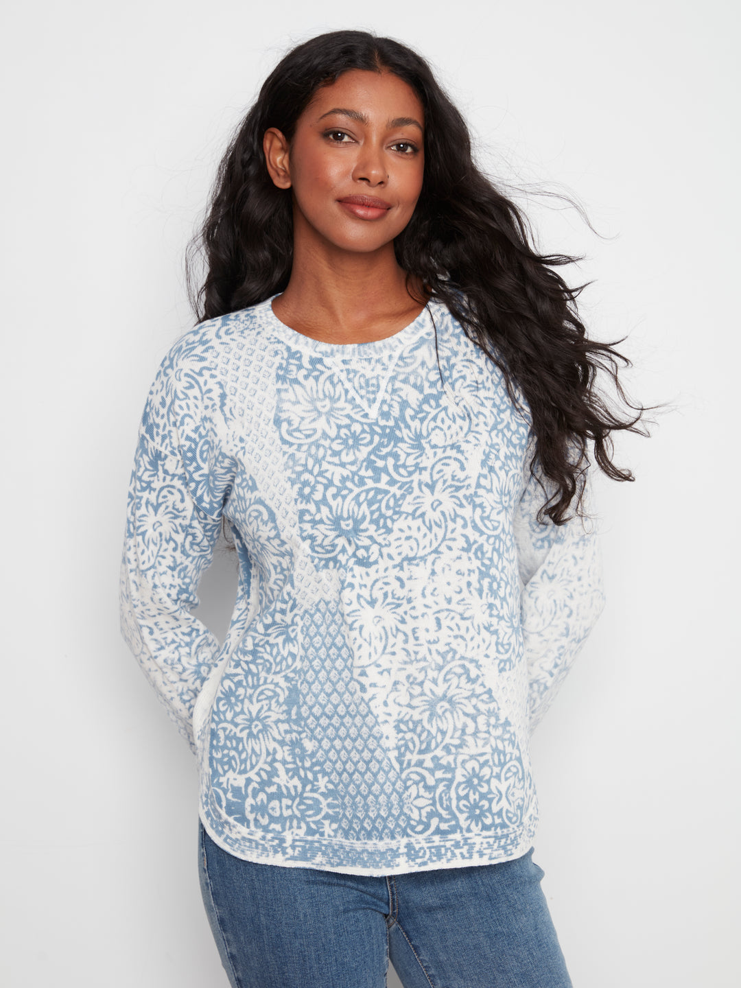 Long Sleeve Crew Neck Printed On Reverse Sweater