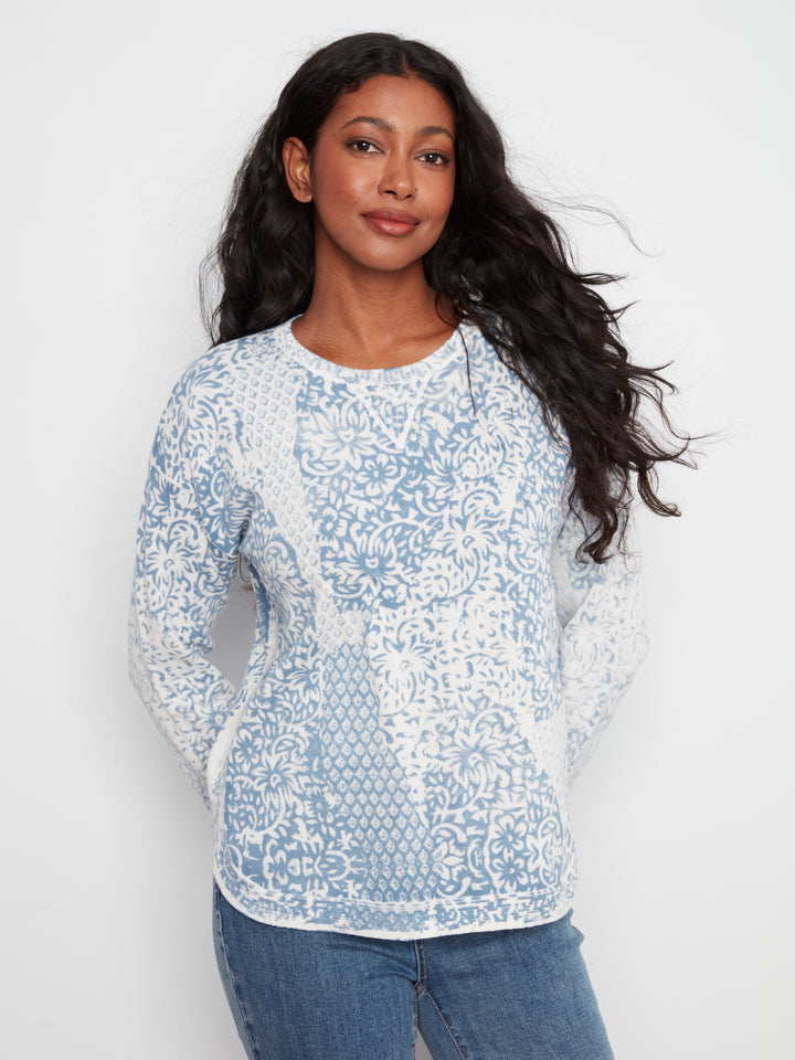 Long Sleeve Crew Neck Printed On Reverse Sweater