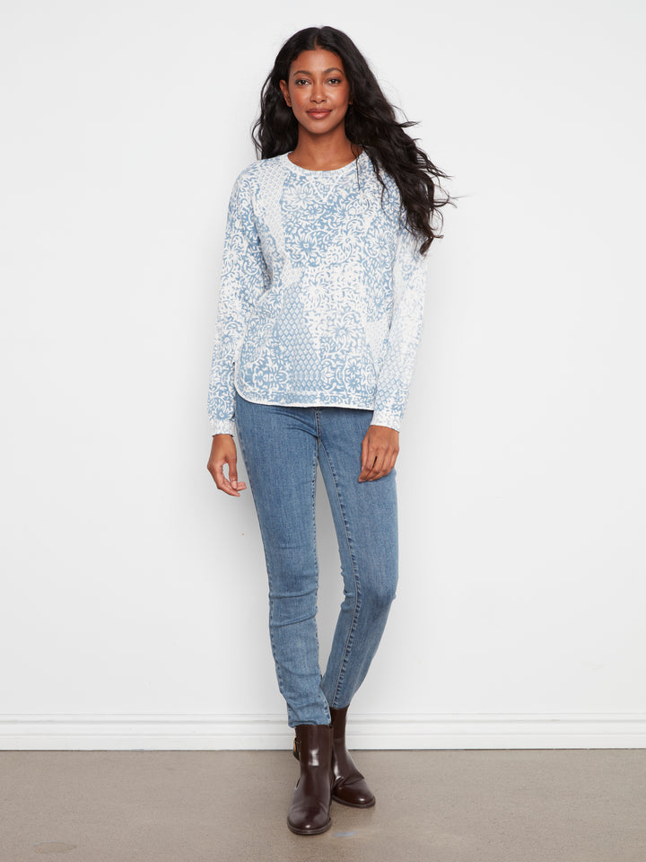 Long Sleeve Crew Neck Printed On Reverse Sweater