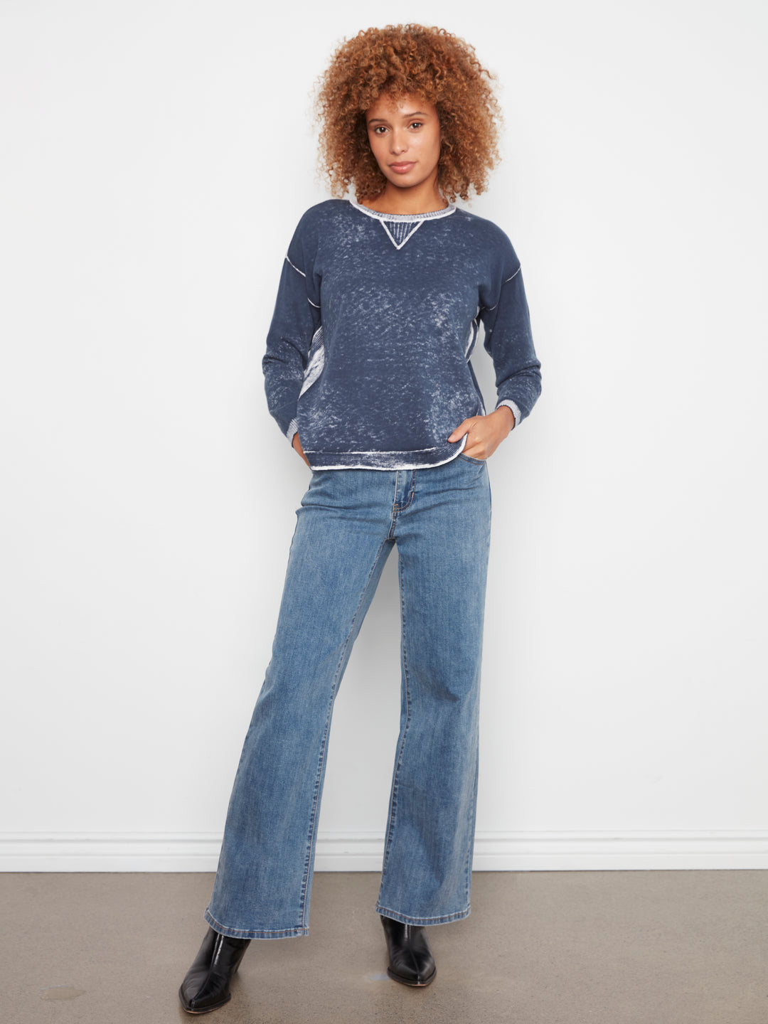 Long Sleeve Crew Neck Printed on Reverse Sweater