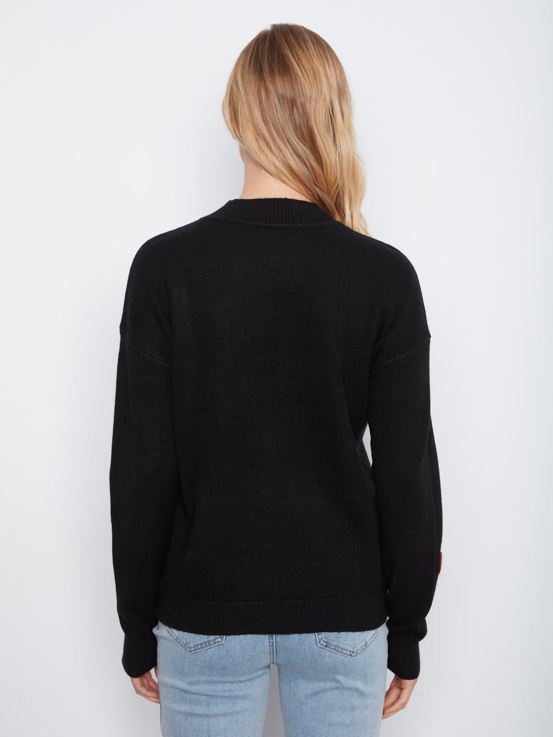 Long Sleeve Drop Shoulder Flower Applique Sweater